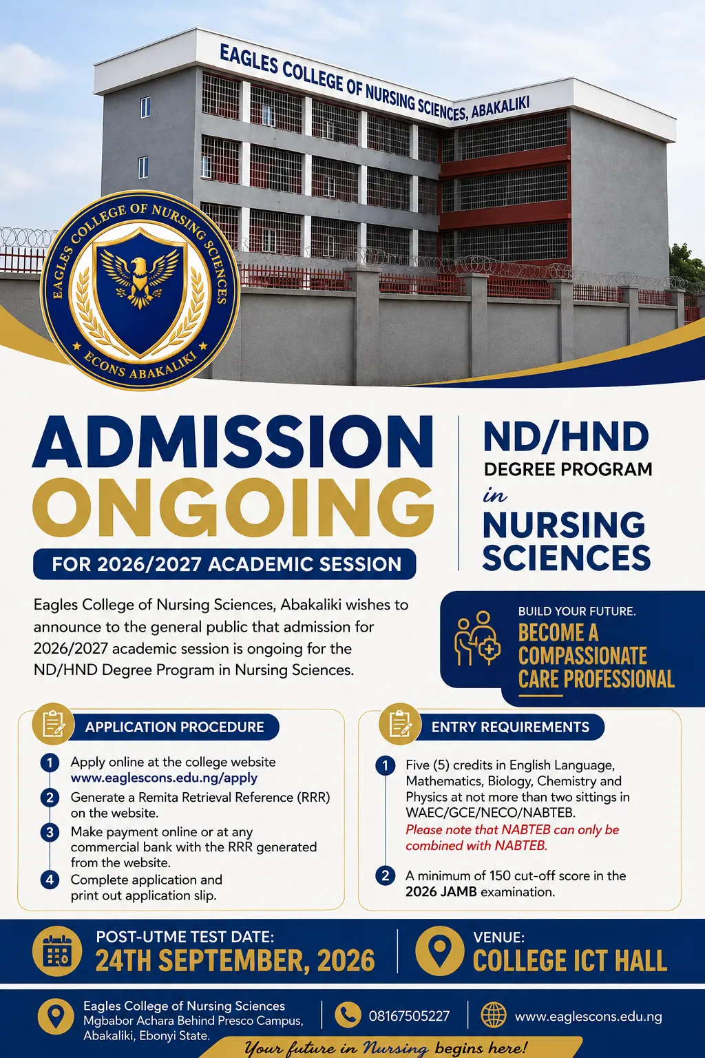2026/2027 Admission into ND/HND Nursing Sciences
